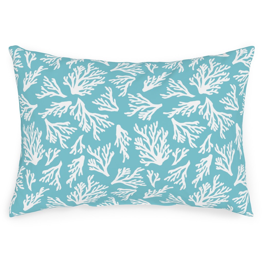 Coral - Turquoise Outdoor Pillow, 14x20, Double Sided, Blue