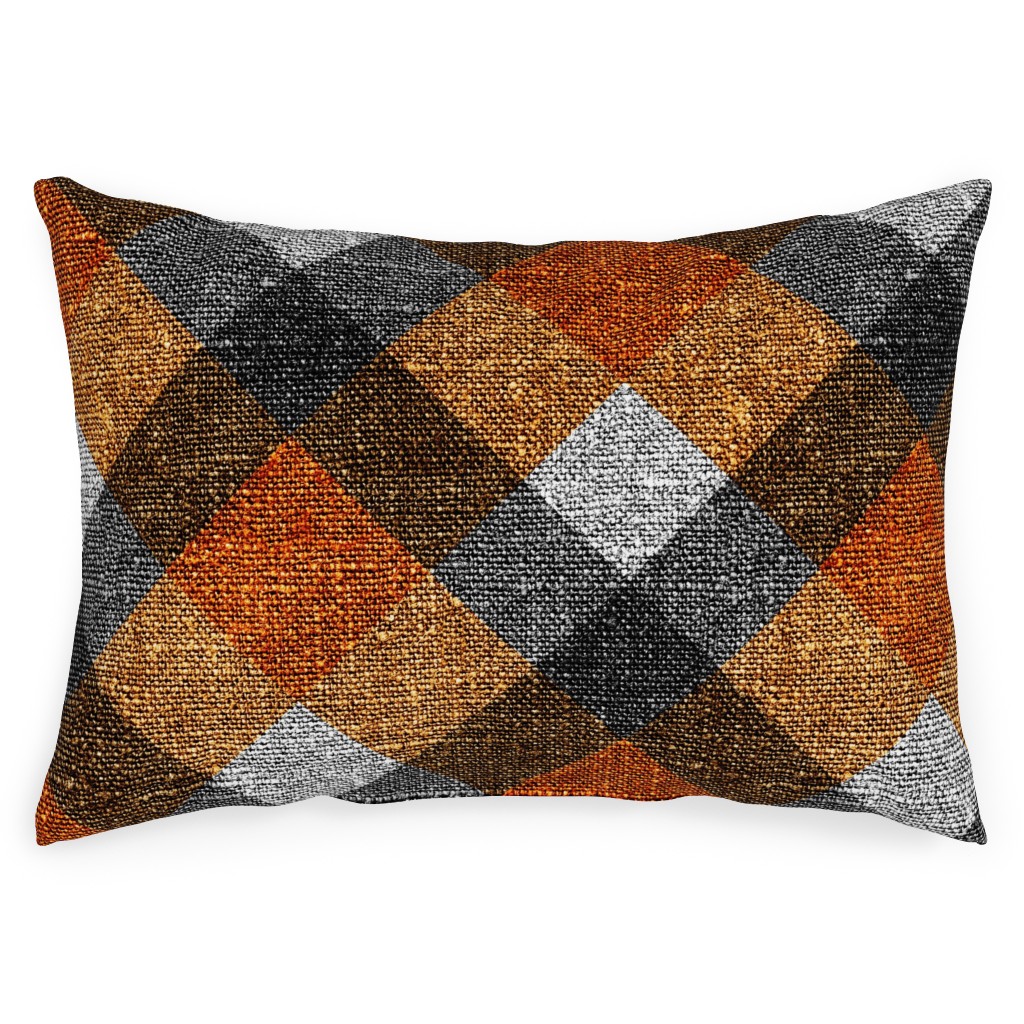 Fall Textured Plaid - Orange and Gray Outdoor Pillow, 14x20, Double Sided, Orange