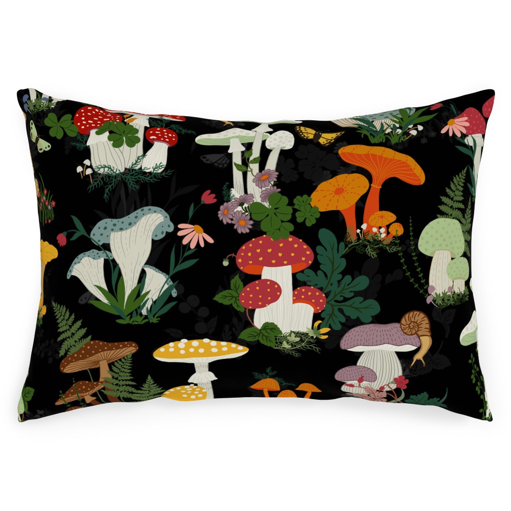Mushroom Garden - Multi-Color Outdoor Pillow, 14x20, Double Sided, Multicolor