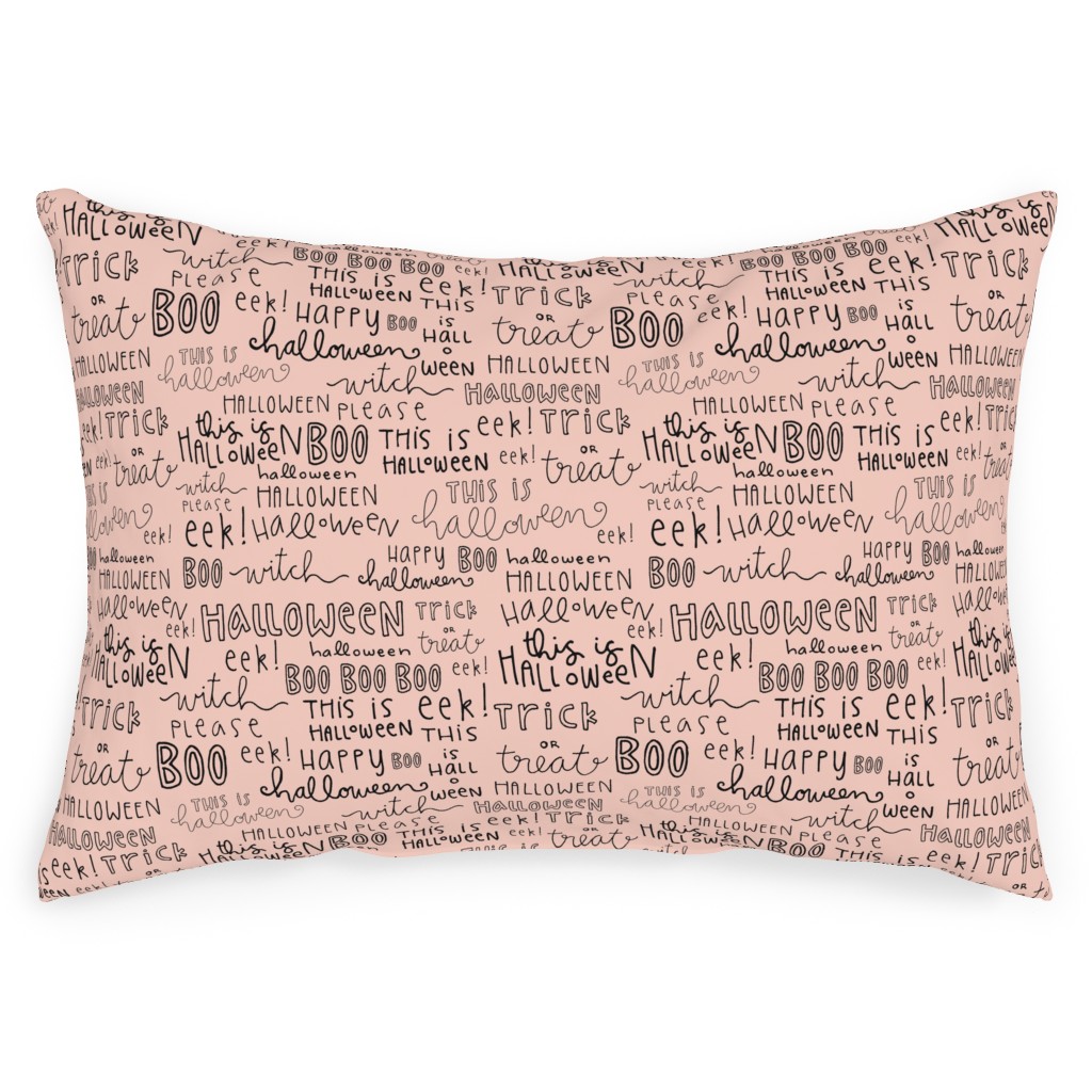 Halloween Words - Black Outdoor Pillow, 14x20, Double Sided, Pink
