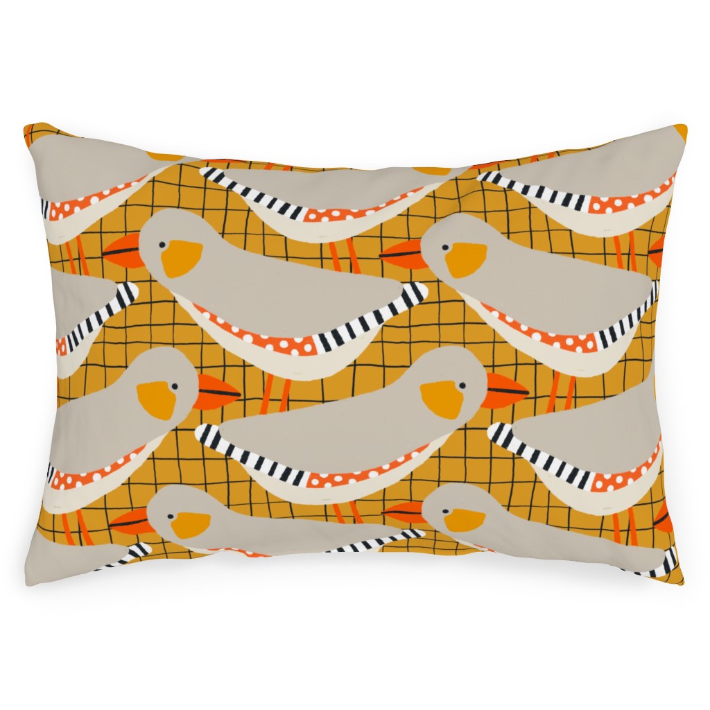 Zebra Finch - Gold Outdoor Pillow, 14x20, Double Sided, Orange