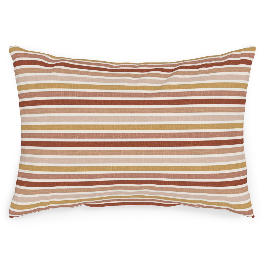 Retro Stripes - Pink on Faux Linen Outdoor Pillow, 14x20, Double Sided, Pink