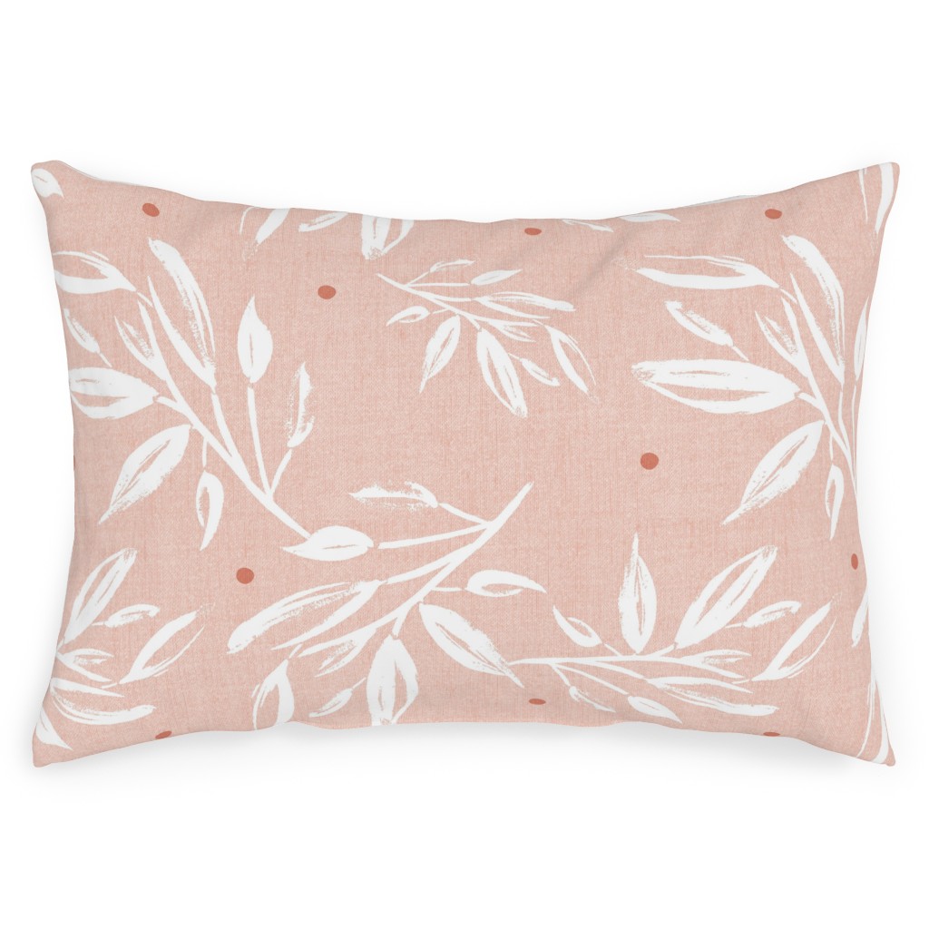 Zen Botanical Leaves - Blush Pink Outdoor Pillow, 14x20, Double Sided, Pink