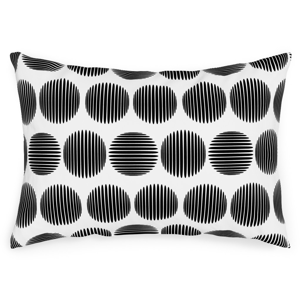 Tossed Spheres - Black and White Outdoor Pillow, 14x20, Double Sided, Black
