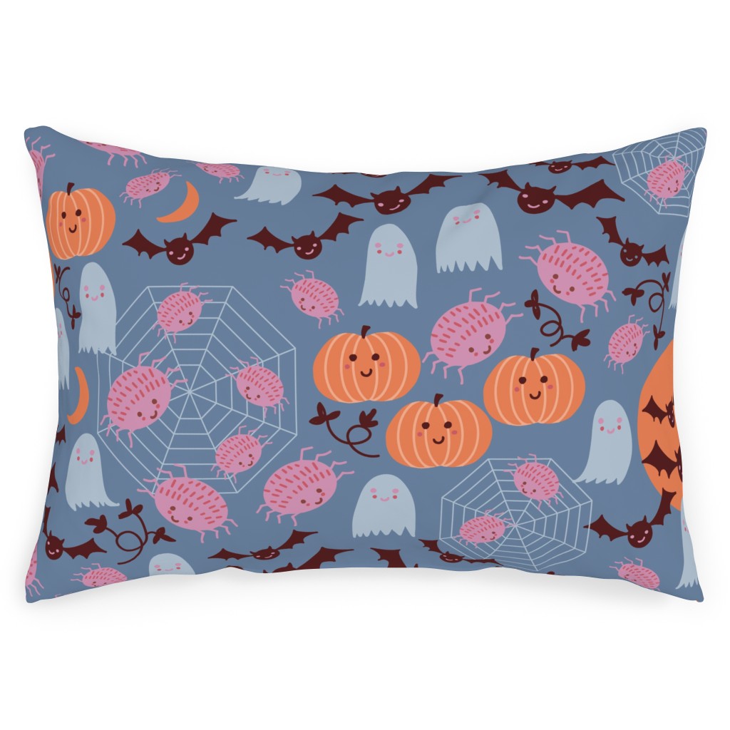 Cute Halloween - Blue and Orange Outdoor Pillow, 14x20, Double Sided, Multicolor