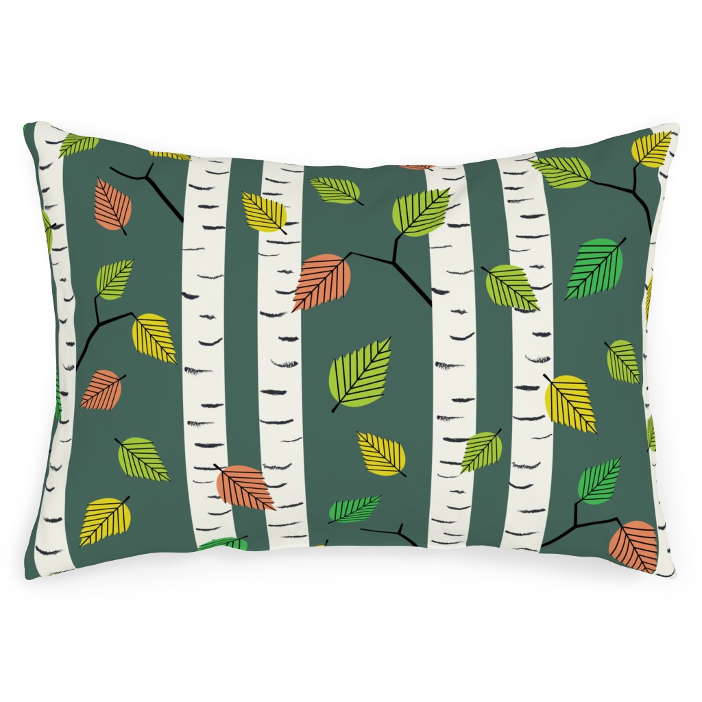 Autumn Birch Forest Outdoor Pillow, 14x20, Double Sided, Green