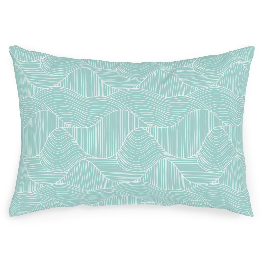 Dunes Geometric Waves - Light Aqua Outdoor Pillow, 14x20, Double Sided, Blue