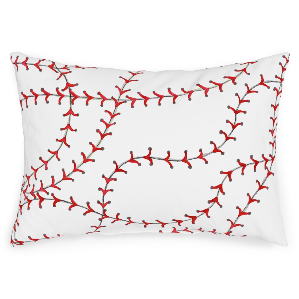 Baseball Seams Outdoor Pillow, 14x20, Double Sided, White