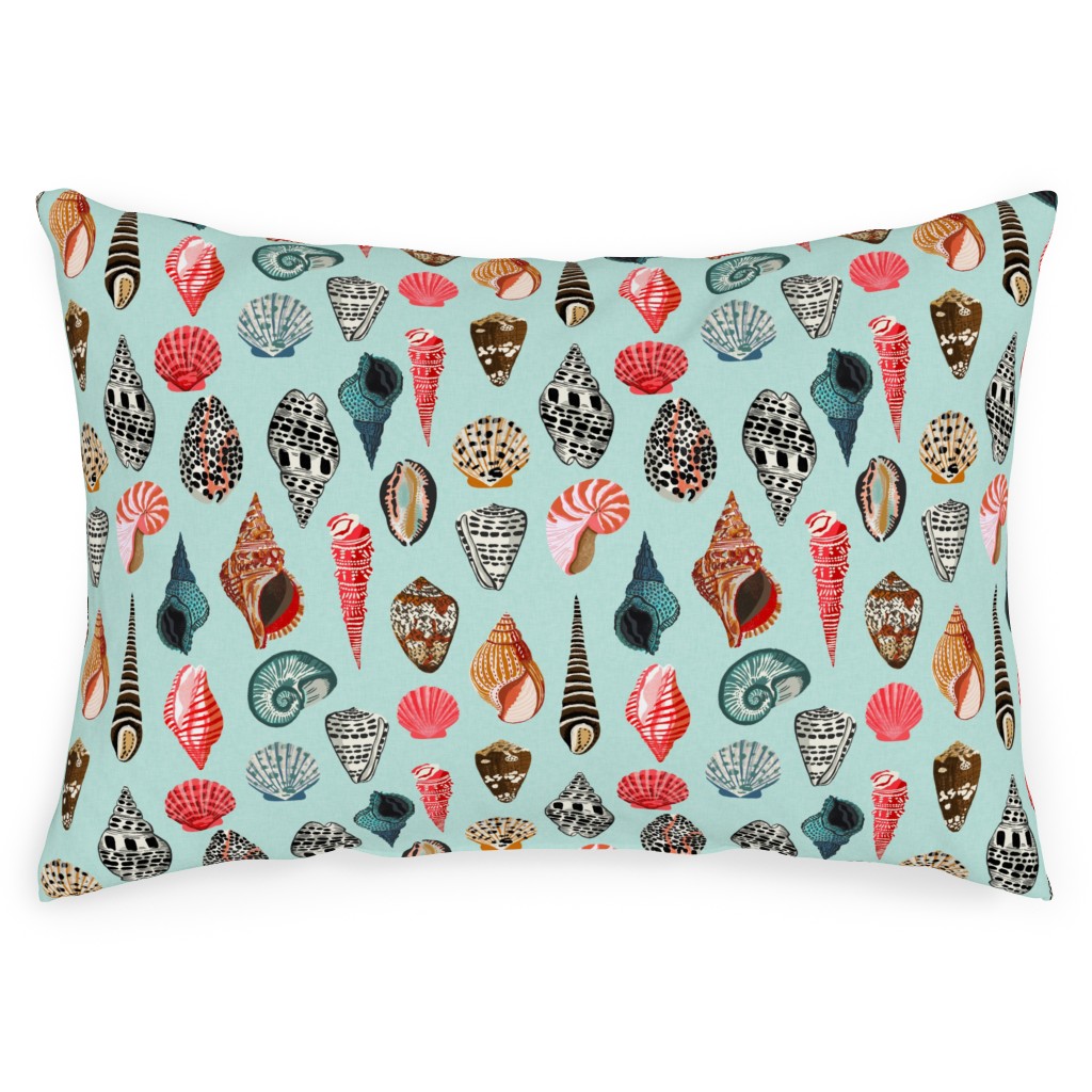 Seashells Beach Summer - Mint Outdoor Pillow, 14x20, Double Sided, Multicolor