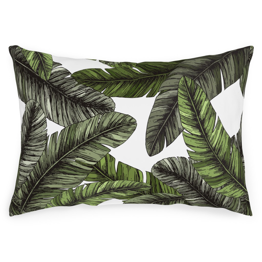 Tropical Palm Leaves - Green Outdoor Pillow, 14x20, Double Sided, Green