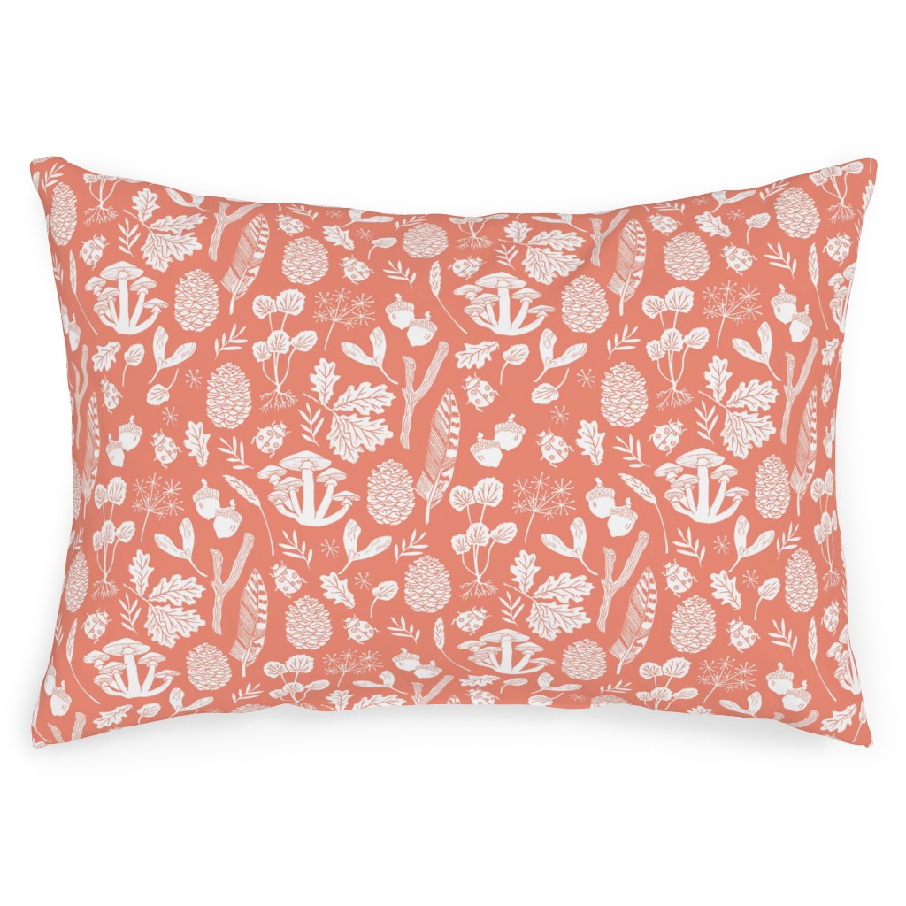 Nature Walk Block Print - Pink Outdoor Pillow, 14x20, Double Sided, Pink