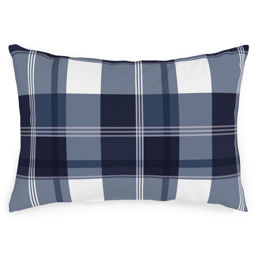 Navy Blue Plaid Outdoor Pillow, 14x20, Double Sided, Blue