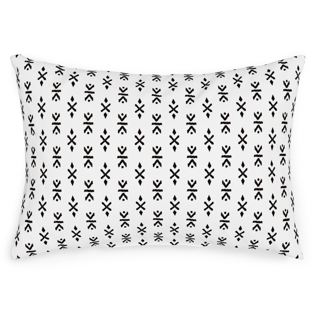 Monochrome Tribal Print - Neutral Outdoor Pillow, 14x20, Double Sided, White
