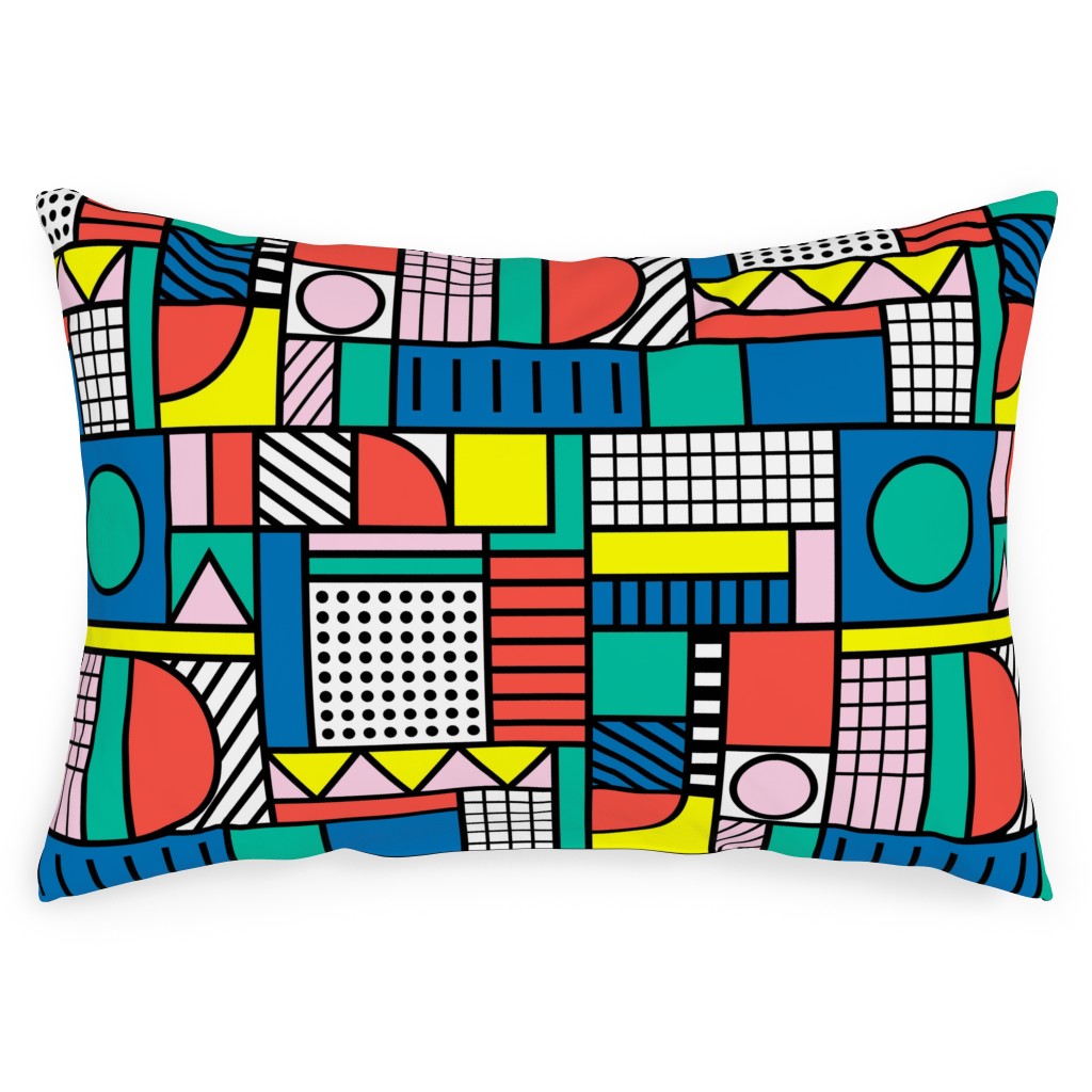 Memphis Color Block Outdoor Pillow, 14x20, Double Sided, Multicolor