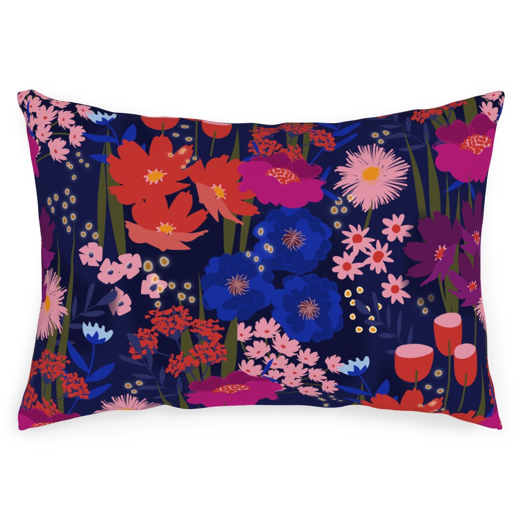 Summer Nights Floral - Dark Outdoor Pillow, 14x20, Double Sided, Multicolor