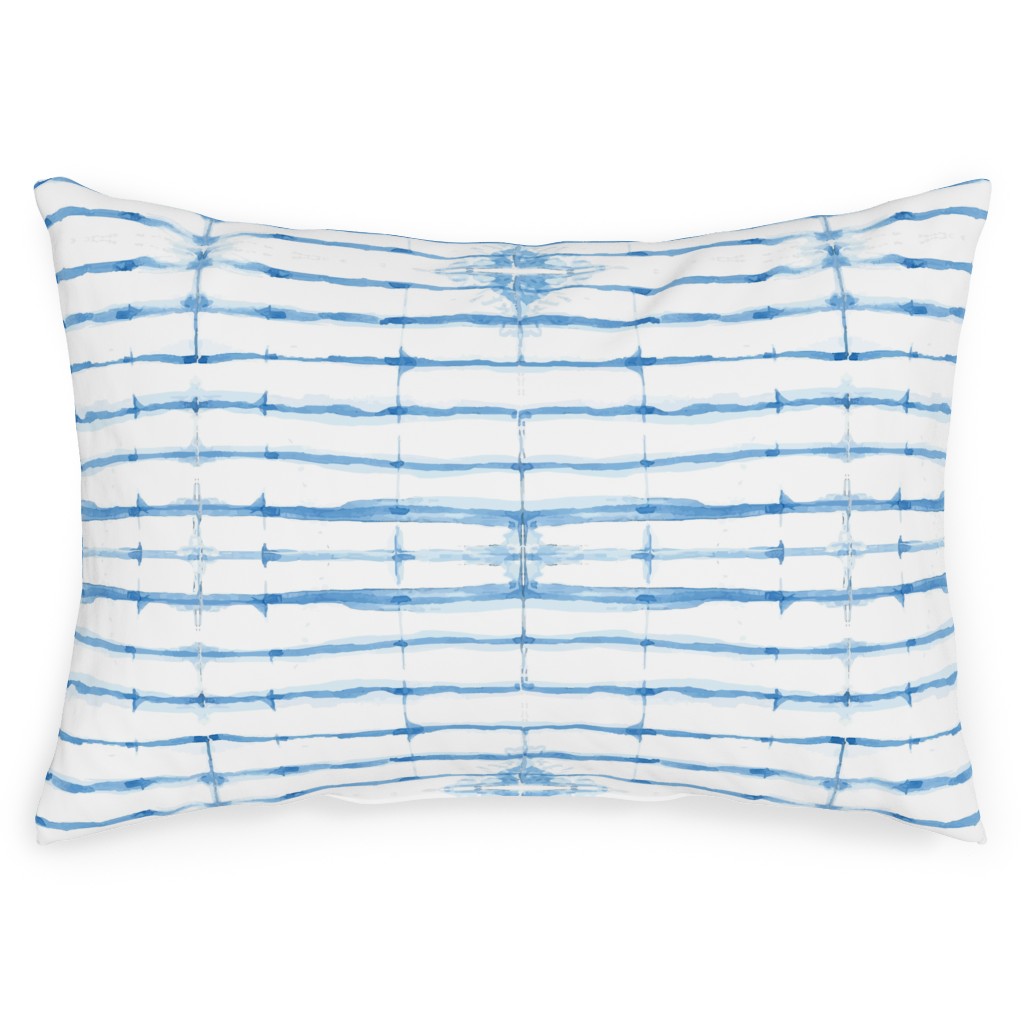 Shibori - Blue Outdoor Pillow, 14x20, Double Sided, Blue