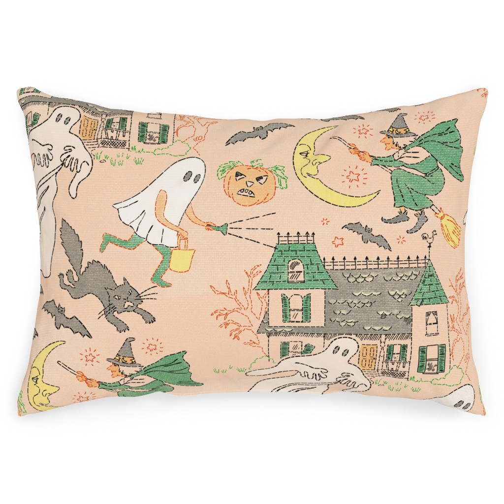 Halloween - Pink Outdoor Pillow, 14x20, Double Sided, Multicolor