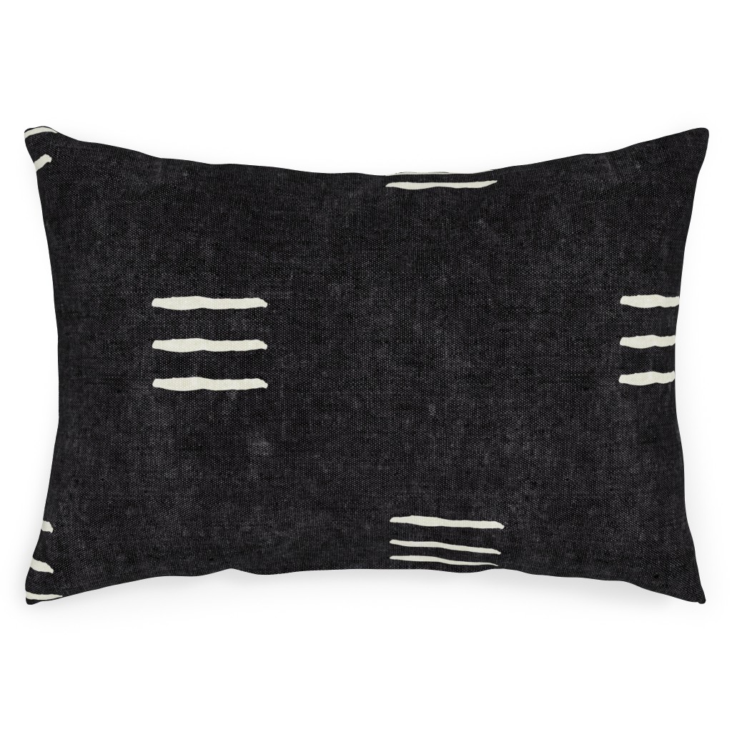 Triple Dash Mudcloth Outdoor Pillow, 14x20, Double Sided, Black