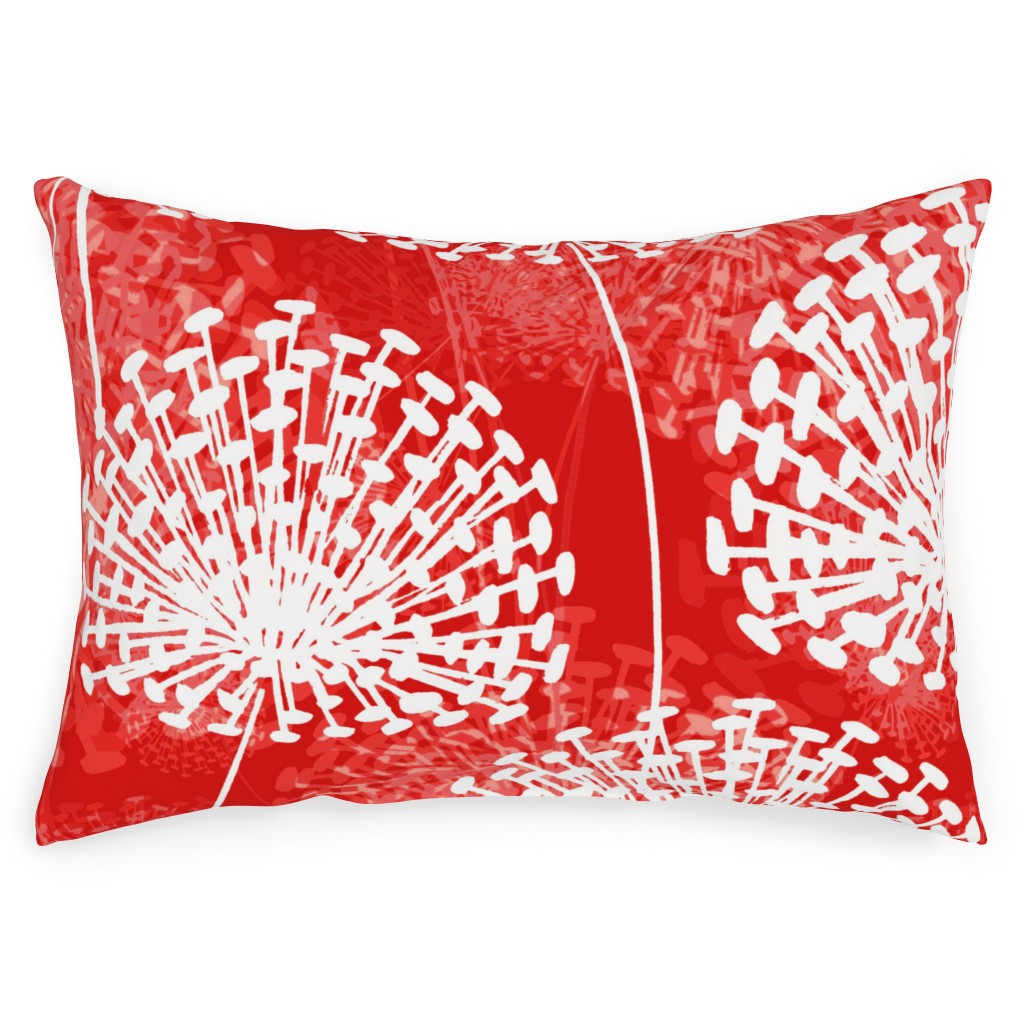 Dandelions - White on Red Outdoor Pillow, 14x20, Double Sided, Red
