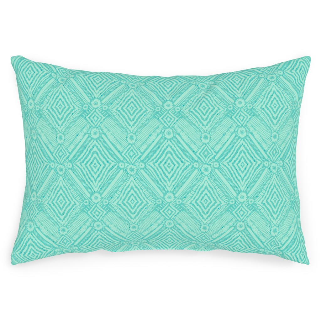 Textural Diamonds - Blue Outdoor Pillow, 14x20, Double Sided, Blue