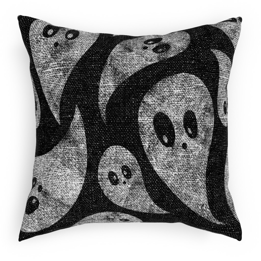 Spooky Ghosts - Black Outdoor Pillow, 18x18, Single Sided, Black