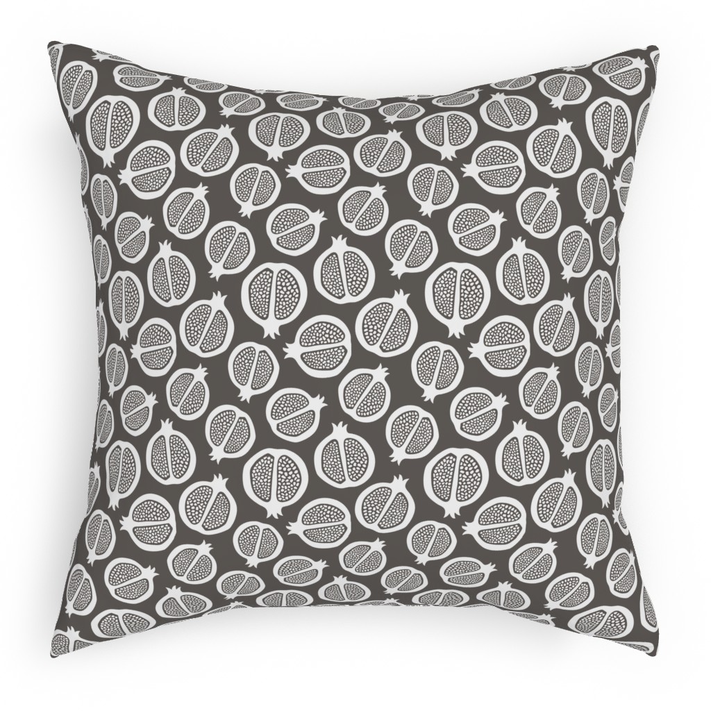Pomegranate - Black & White Outdoor Pillow, 18x18, Single Sided, Gray
