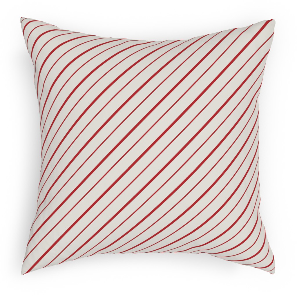 Diagonal Candy Cane Stripes Outdoor Pillow, 18x18, Single Sided, Red