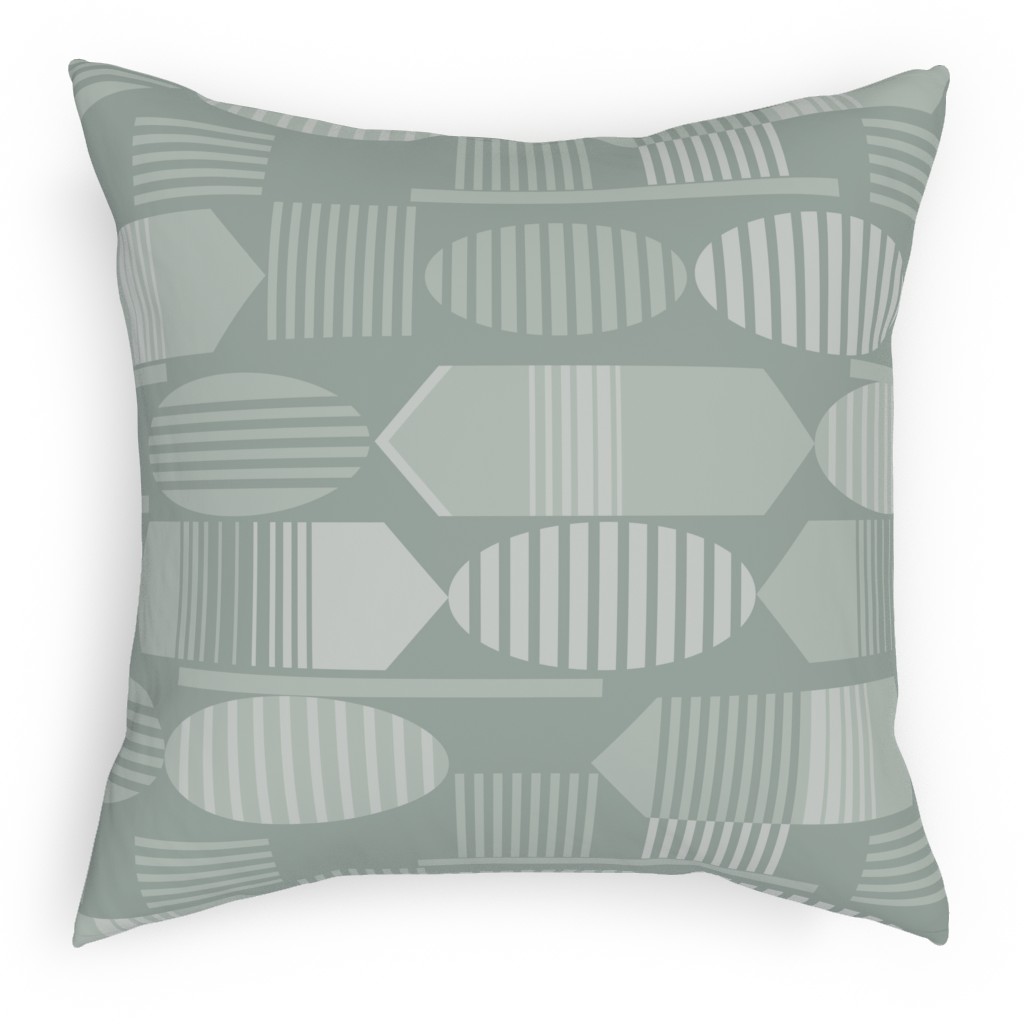 Ovals and Arrows - Neutral Sage Outdoor Pillow, 18x18, Single Sided, Green