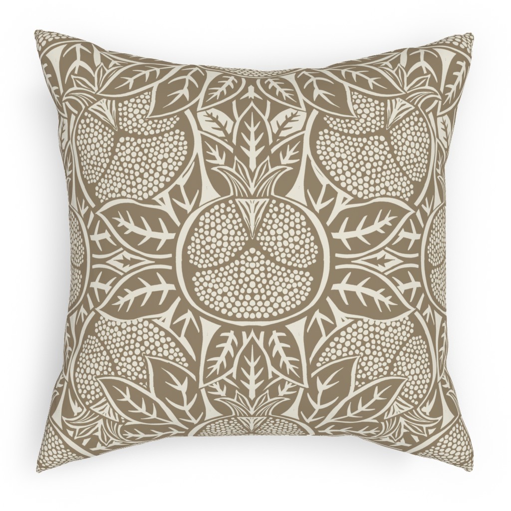 Pomegranate Block Print - Neutral Outdoor Pillow, 18x18, Single Sided, Brown
