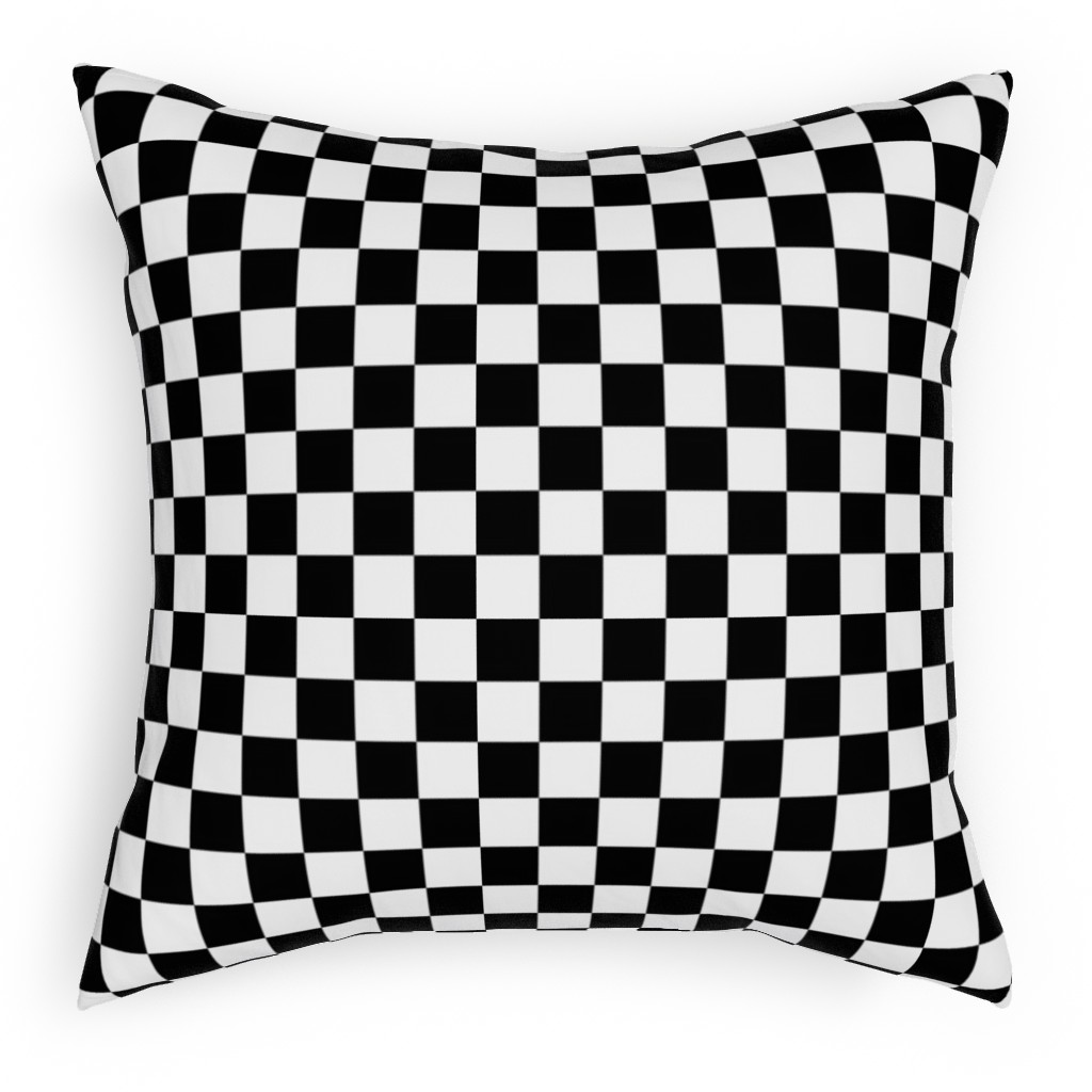 Checker - Black and White Outdoor Pillow, 18x18, Single Sided, Black