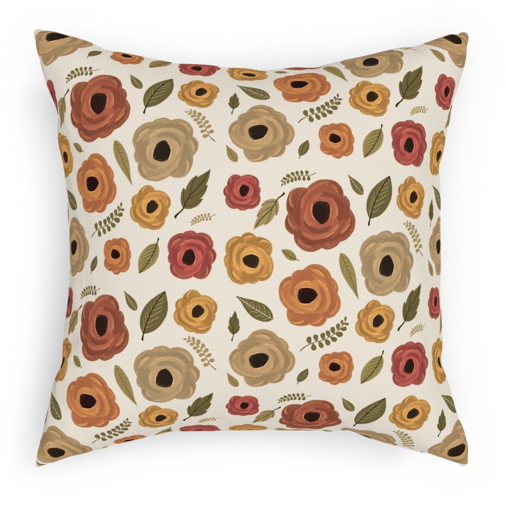 Fall Flowers - Light Outdoor Pillow, 18x18, Single Sided, Multicolor