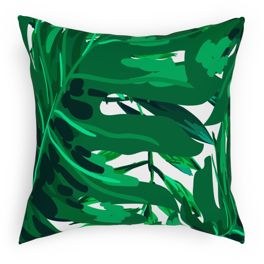 Tropical Leaves - Bright Green Outdoor Pillow, 18x18, Single Sided, Green