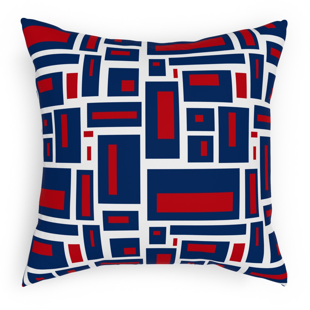 Geometric Rectangles in Red, White and Blue Outdoor Pillow, 18x18, Single Sided, Blue