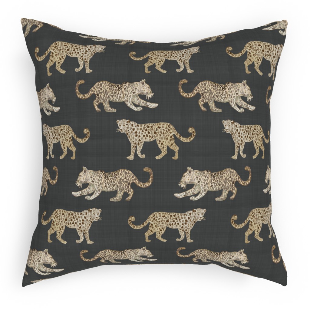 Leopard Parade Outdoor Pillow, 18x18, Single Sided, Gray