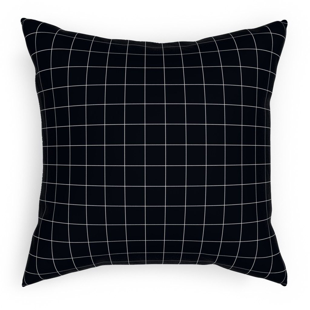 Grid - Black Ad White Outdoor Pillow, 18x18, Single Sided, Black