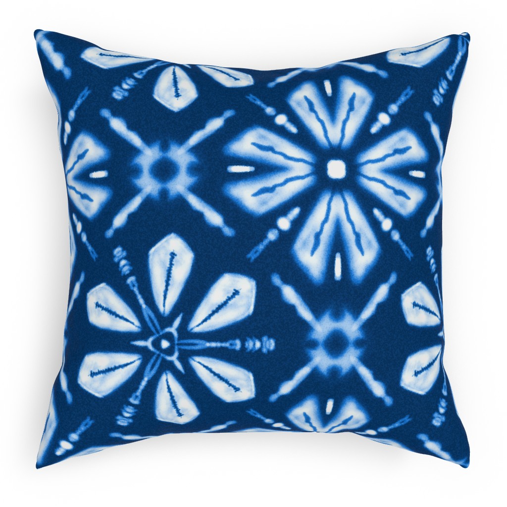 Shibori Flowers Outdoor Pillow, 18x18, Single Sided, Blue