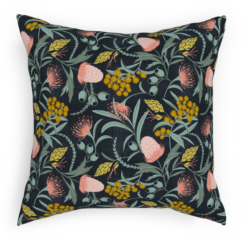 Flora Australis - Dark Outdoor Pillow, 18x18, Single Sided, Multicolor