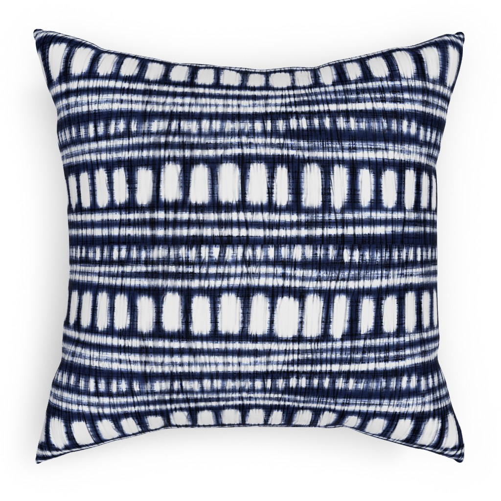 Shibori - Organic and Loose Lines and Dots Outdoor Pillow, 18x18, Single Sided, Blue