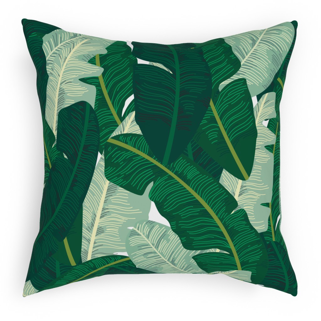 Classic Banana Leaves - Palm Springs Green Outdoor Pillow, 18x18, Single Sided, Green
