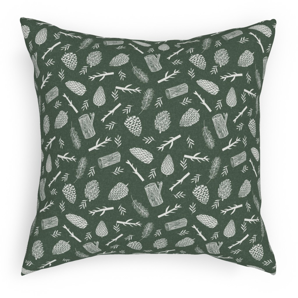Pinecones - Hunter Green Outdoor Pillow, 18x18, Single Sided, Green