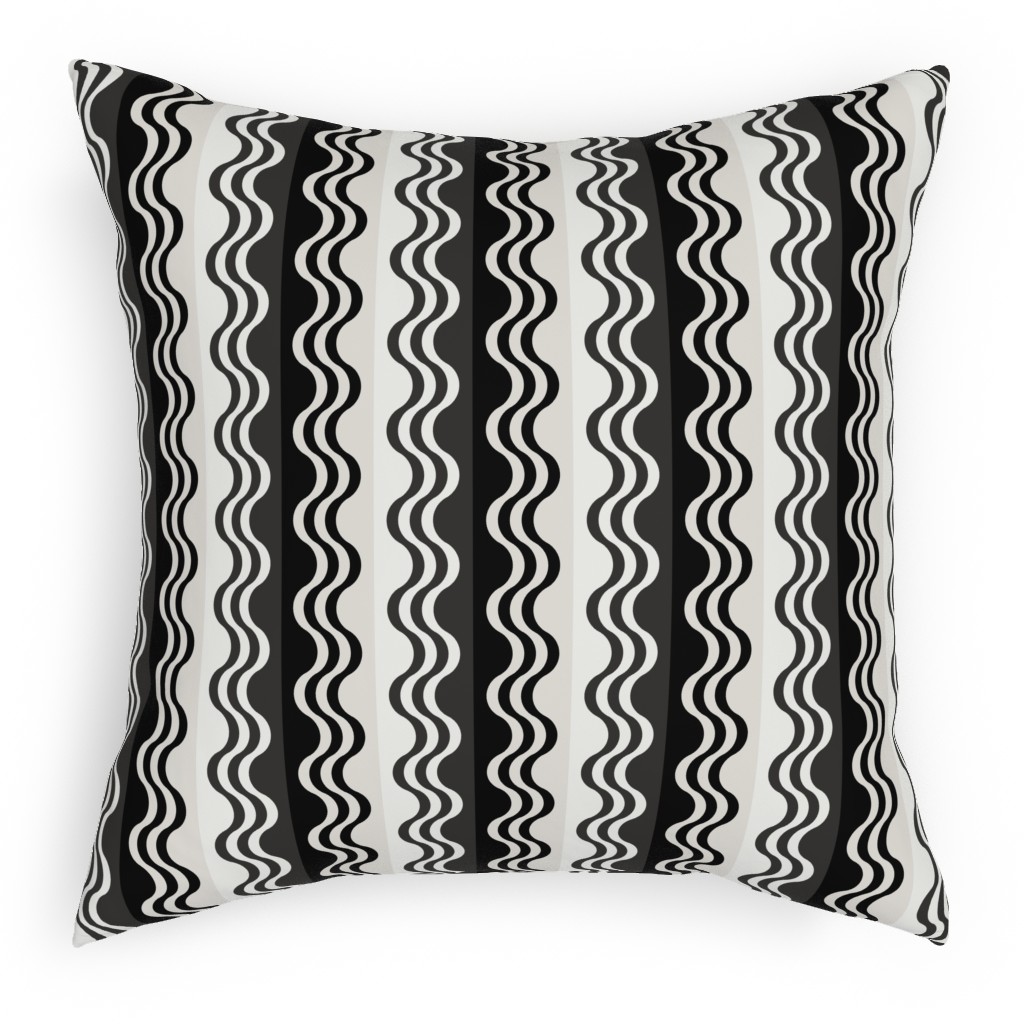 Sea Shell Waves - Grey Outdoor Pillow, 18x18, Single Sided, Black