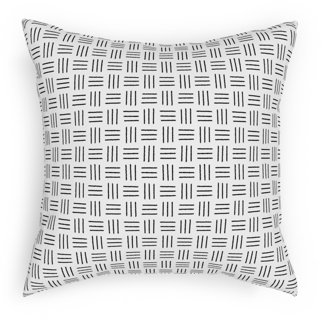 Mudcloth Basket Weave - Black on White Outdoor Pillow, 18x18, Single Sided, White