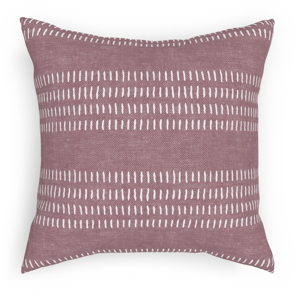 Farmhouse Stitch Stripes on Mauve Outdoor Pillow, 18x18, Double Sided, Purple
