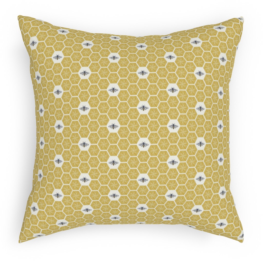 Bees Stitched Honeycomb - Gold Outdoor Pillow, 18x18, Double Sided, Yellow