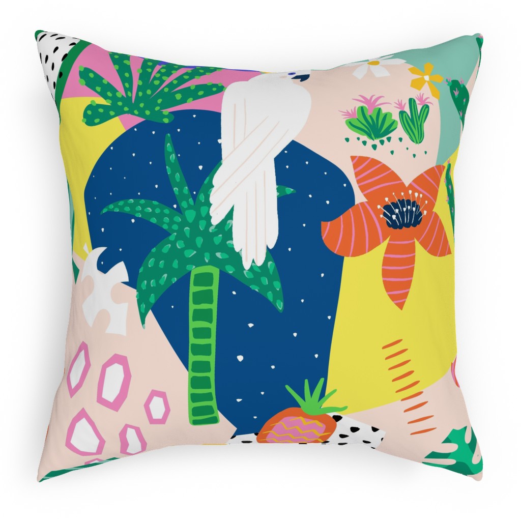 Tropical Birds Collage Outdoor Pillow, 18x18, Double Sided, Multicolor