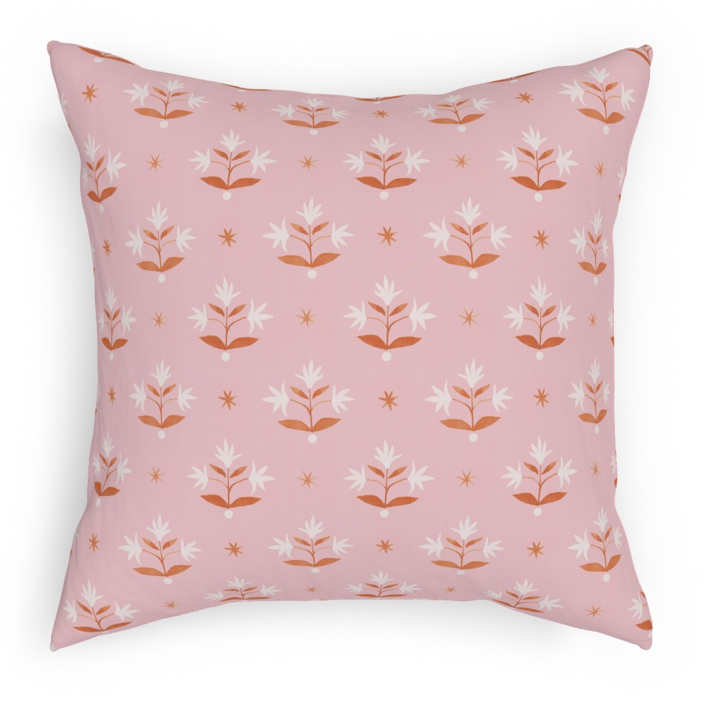 Thistle Stars - Pink and Orange Outdoor Pillow, 18x18, Double Sided, Pink