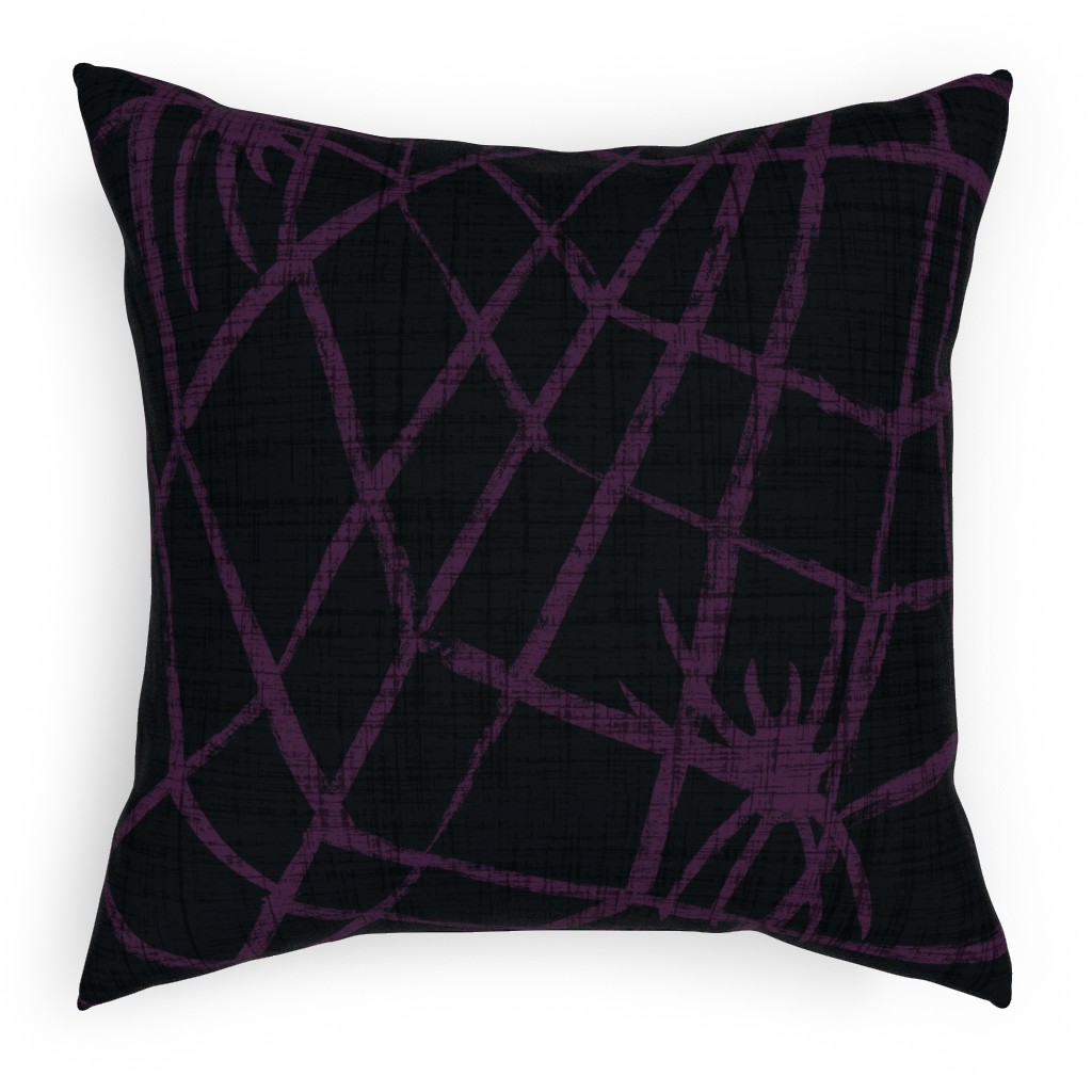 Creepy Crawlies - Eggplant Outdoor Pillow, 18x18, Double Sided, Black