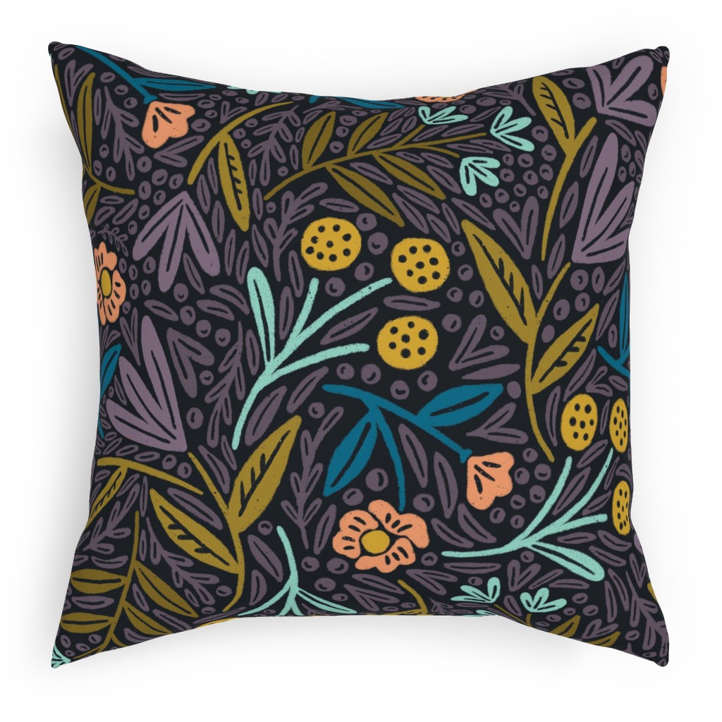 Lorelei Floral - Purple Outdoor Pillow, 18x18, Double Sided, Purple