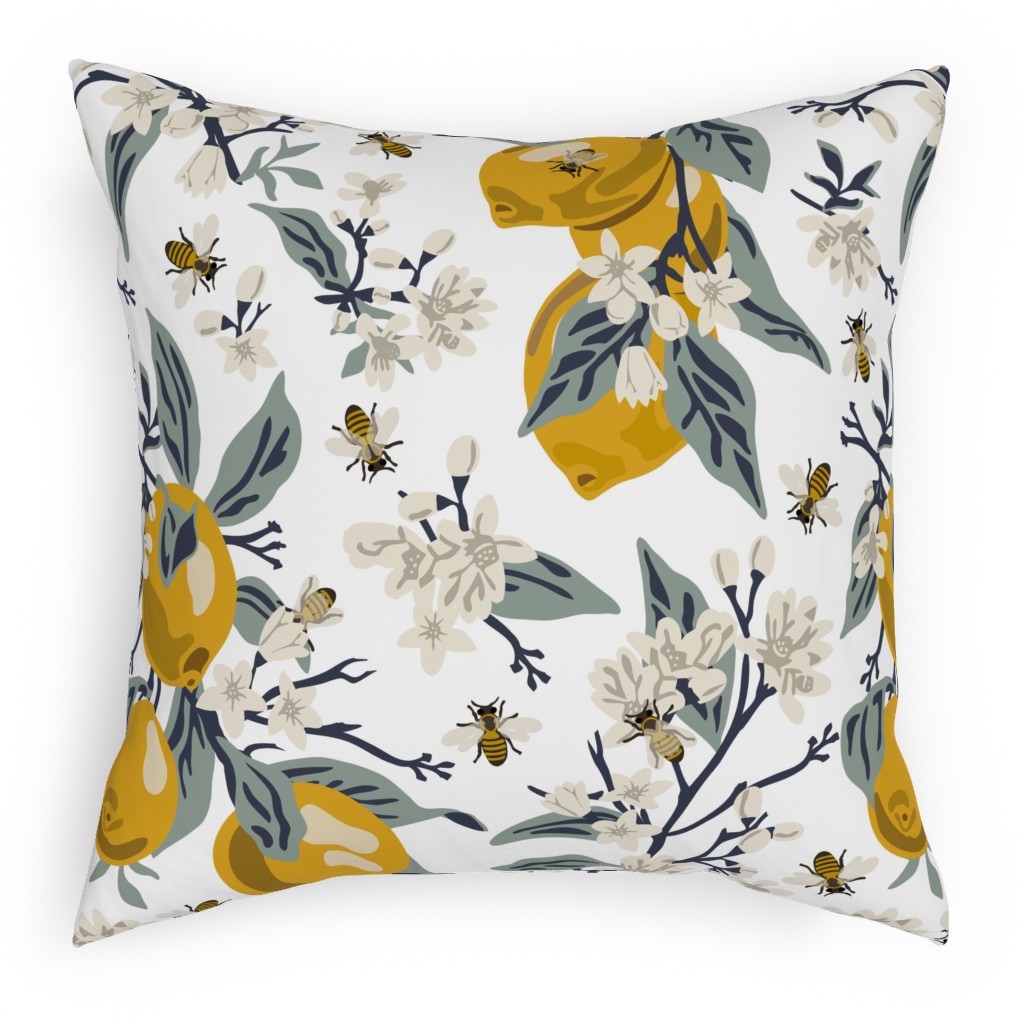 Bees & Lemons Outdoor Pillow, 18x18, Double Sided, Yellow