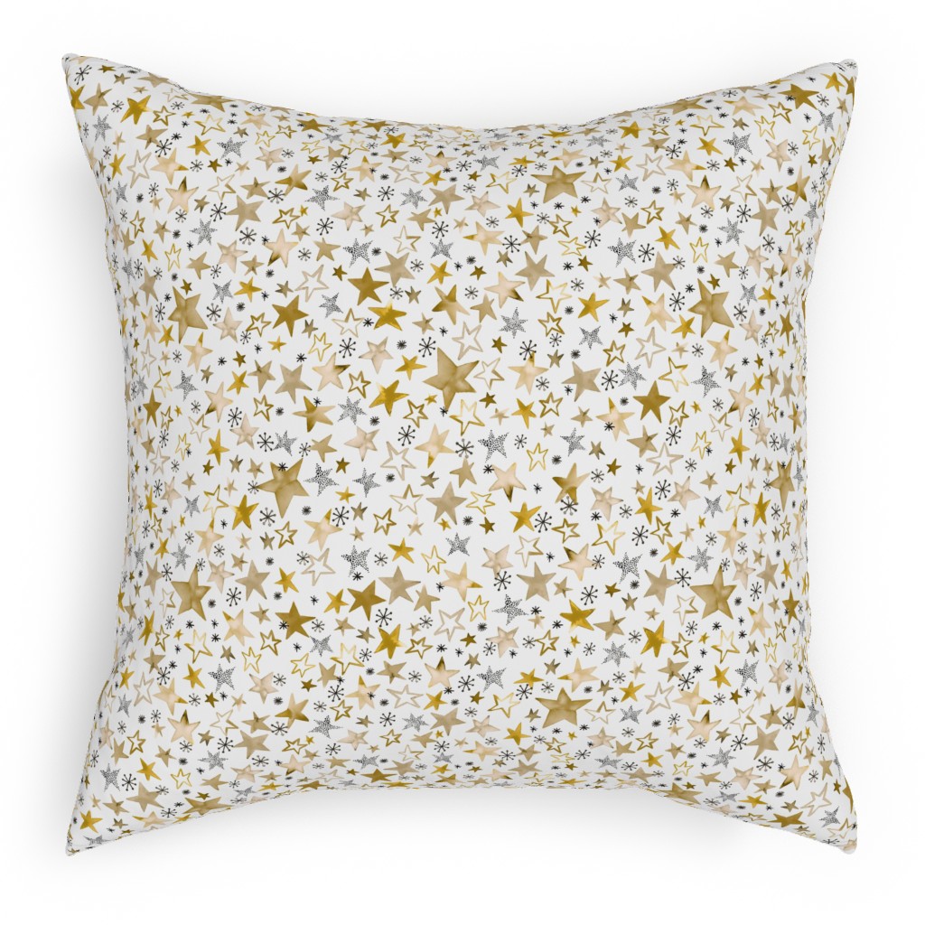 Winter Stars Christmas - Gold Outdoor Pillow, 18x18, Double Sided, Yellow